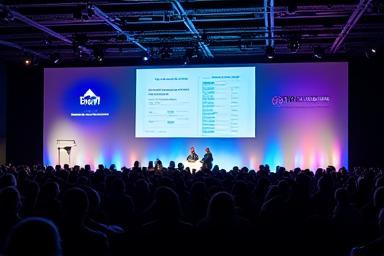 Nagyszabású befektetői konferencia Budapesten, színpaddal